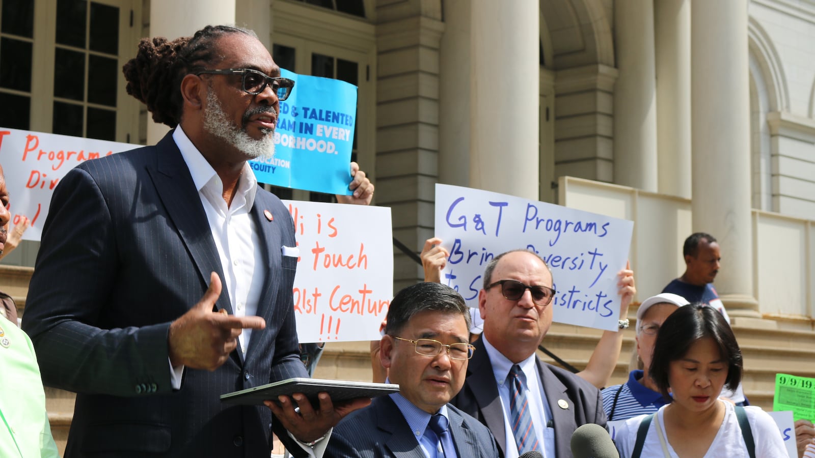 Robert Cornegy, left, and other New York City Council members called for the preservation of gifted programs.