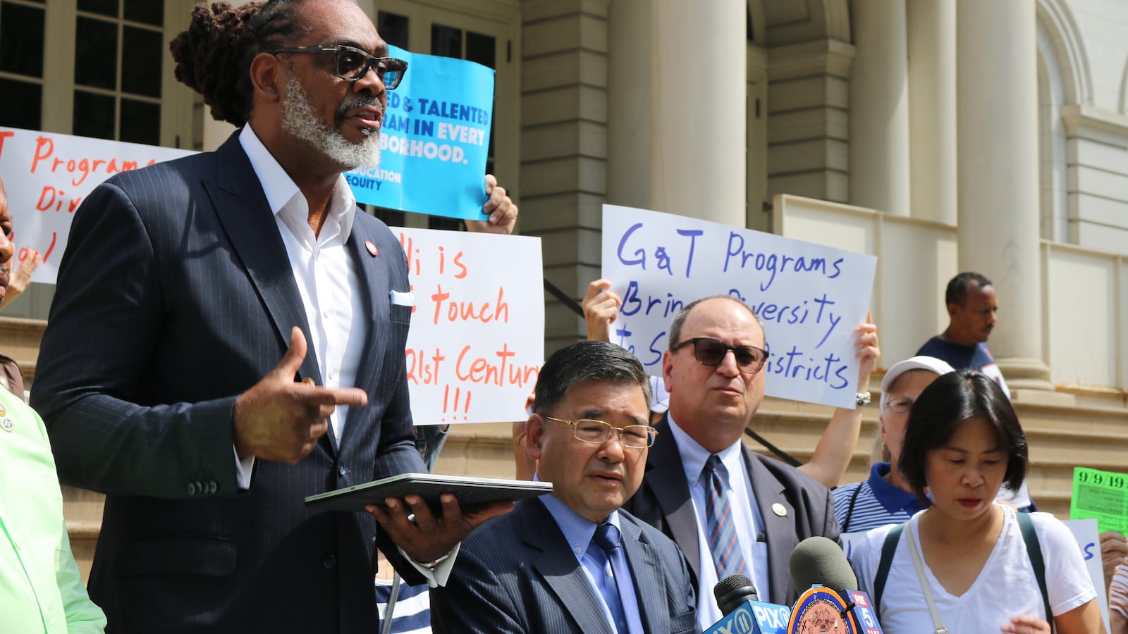 Robert Cornegy, left, and other New York City Council members called for the preservation of gifted programs.