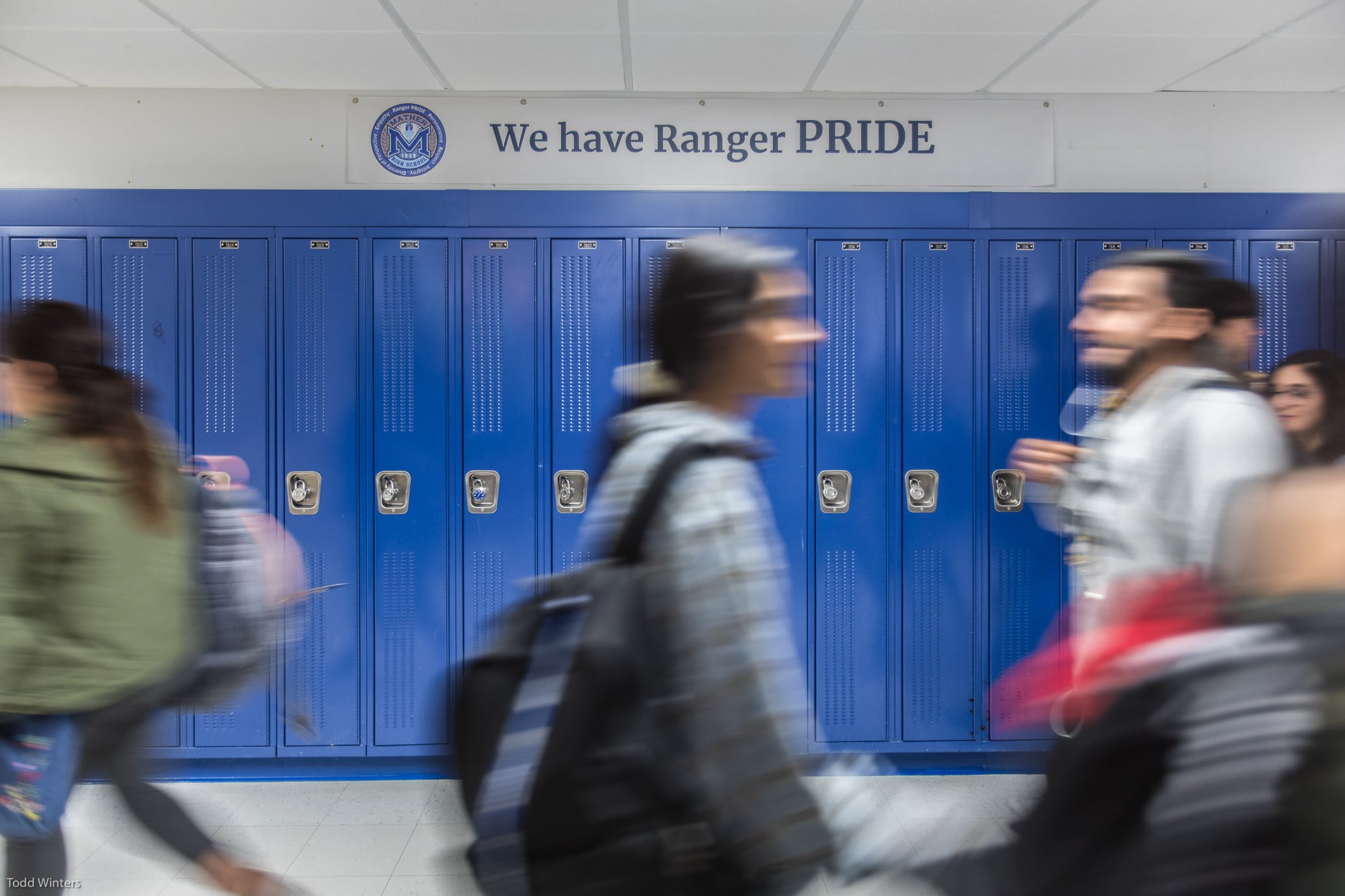 A hallway at Mather High School, one of the most diverse high schools in Chicago.
