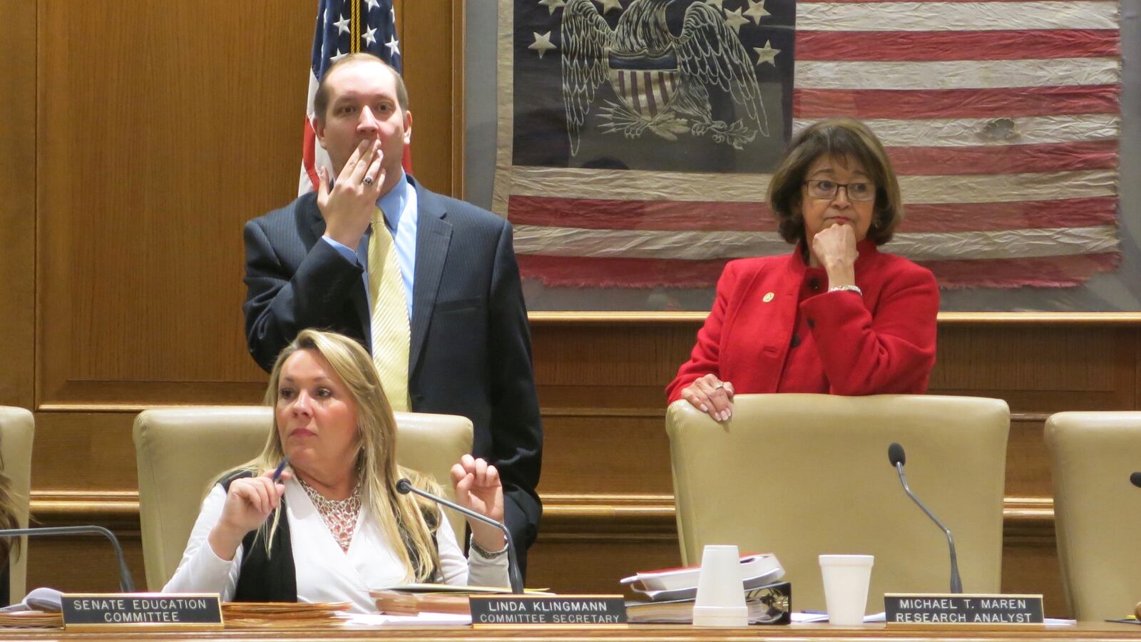 Sen. Dolores Gresham (right) chairs the Senate Education Committee. On Wednesday, she tabled a $71 million voucher-like proposal for consideration next year.