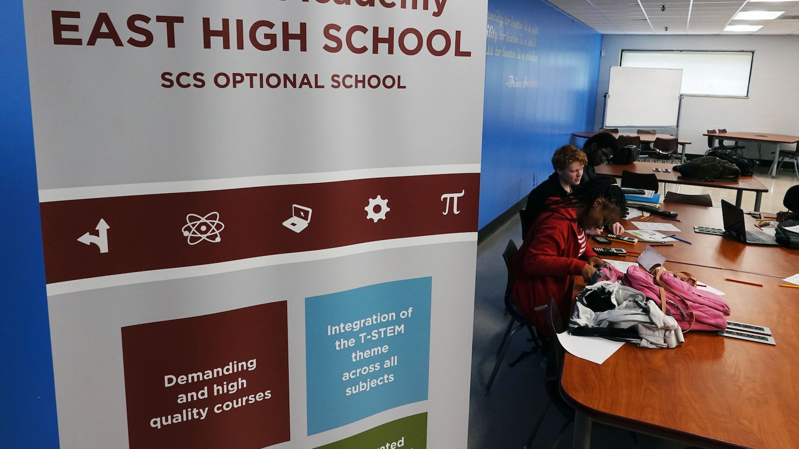 East High School is one of 46 optional schools offered by Shelby County Schools, where students can apply to take specialized  studies. The focus at East High is T-STEM, which stands for transportation, science, technology, engineering, and math.
