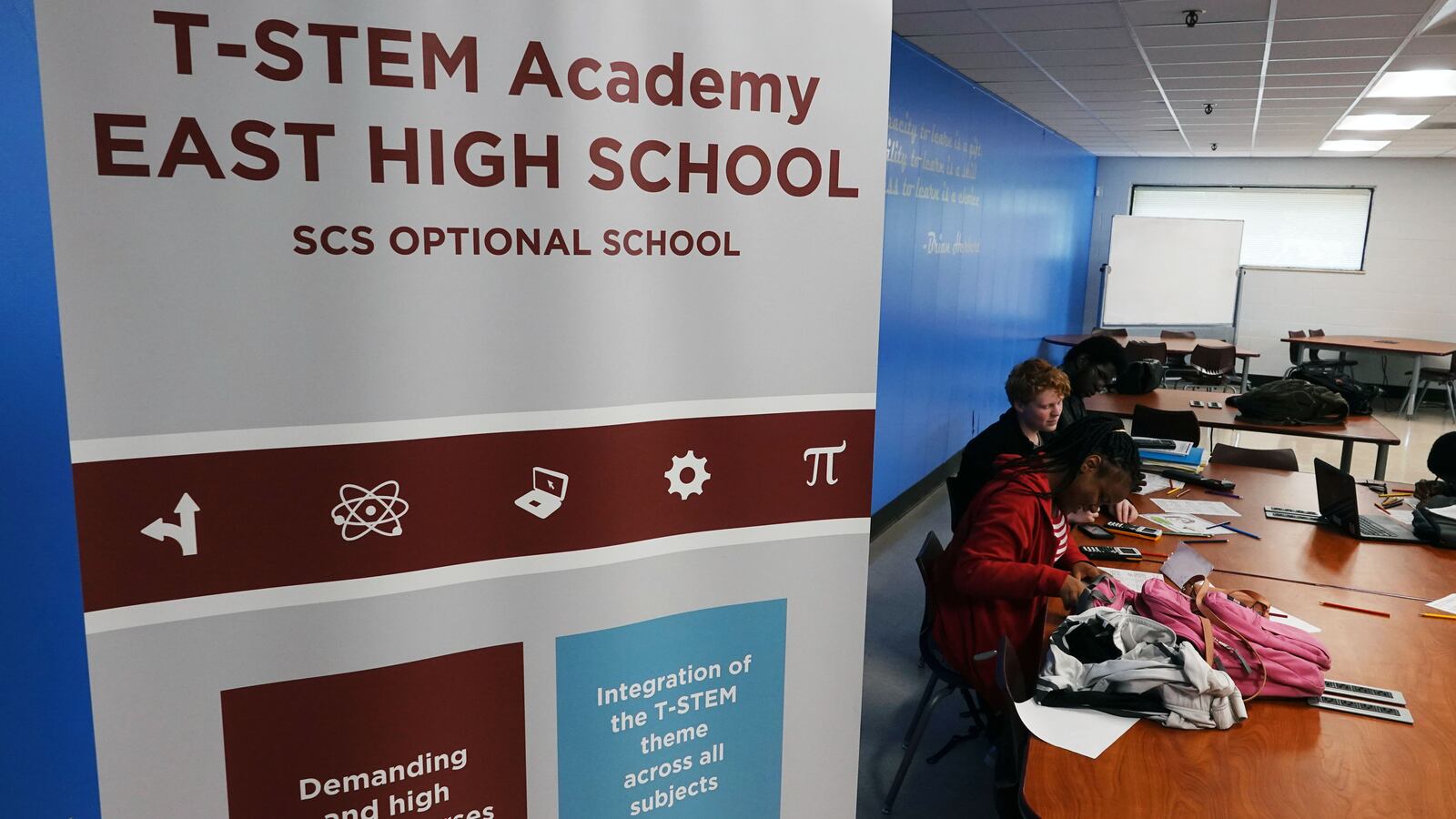 East High School is one of 46 optional schools offered by Shelby County Schools, where students can apply to take specialized studies. The focus at East High is T-STEM, which stands for transportation, science, technology, engineering, and math.