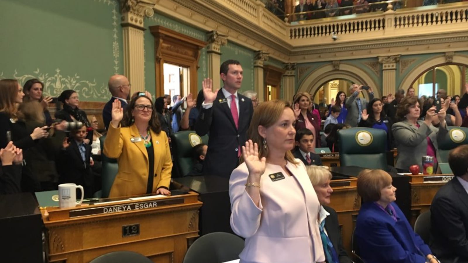 Speaker of the House K.C. Becker is sworn in on the first day of the 2019 Colorado legislative session.