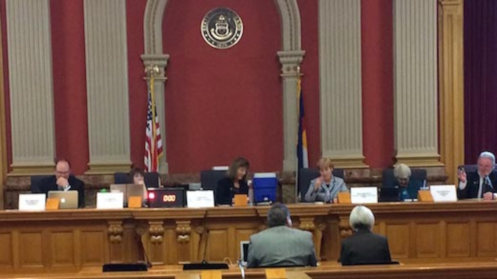 The House Education Committee considered a testing bill in the ornate Old Supreme Court Chamber, the Capitol's largest hearing room.