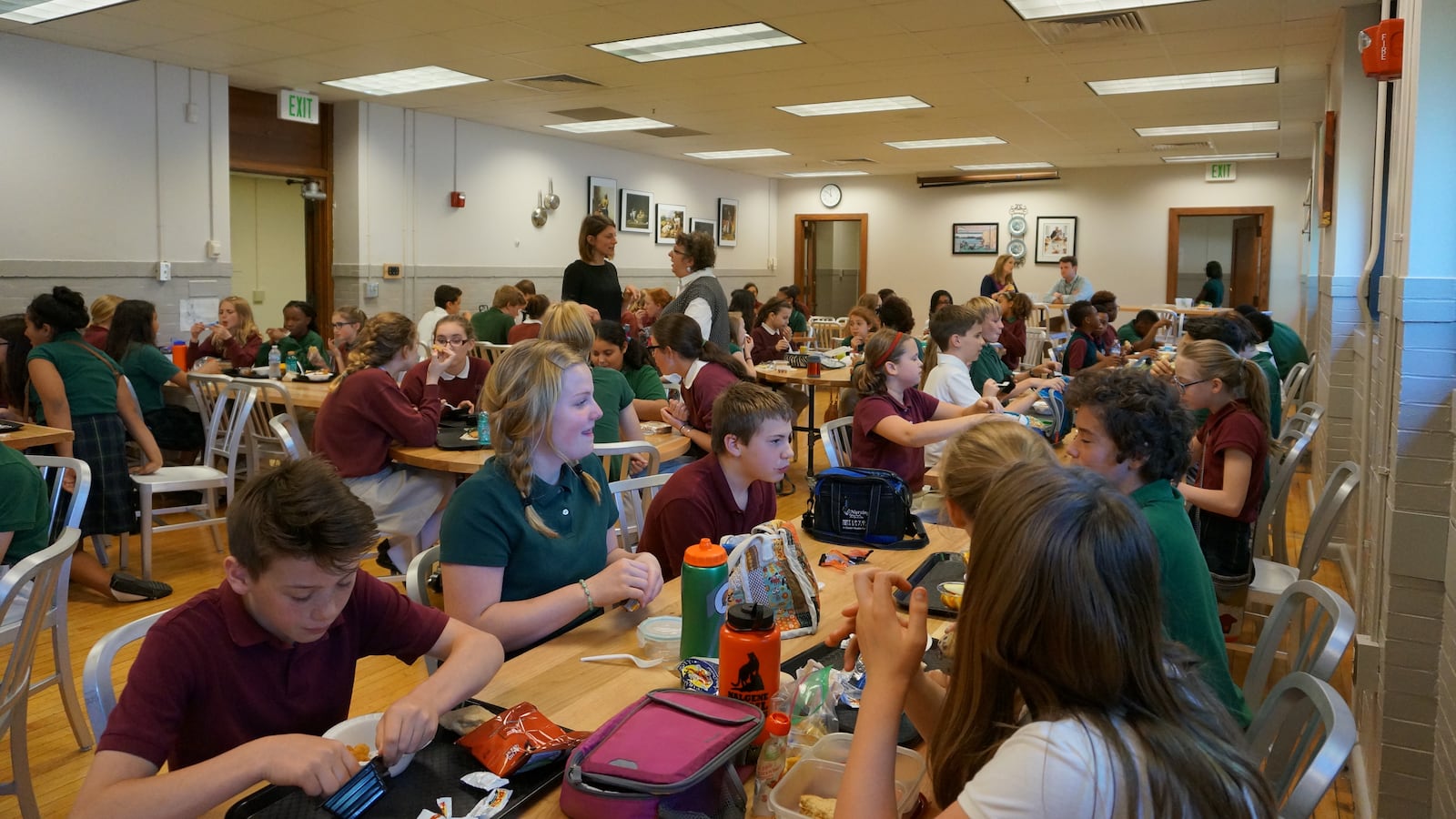 Students eat lunch at the Oaks Academy Middle School, a private Christian school.