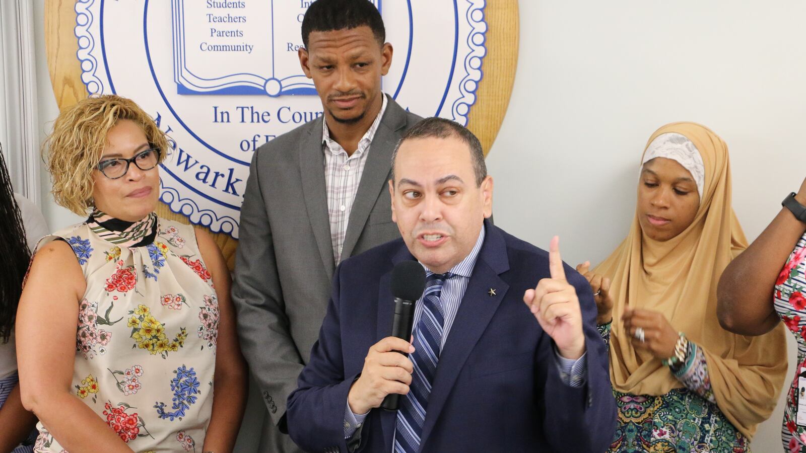 Superintendent Roger León at a school board meeting in July.