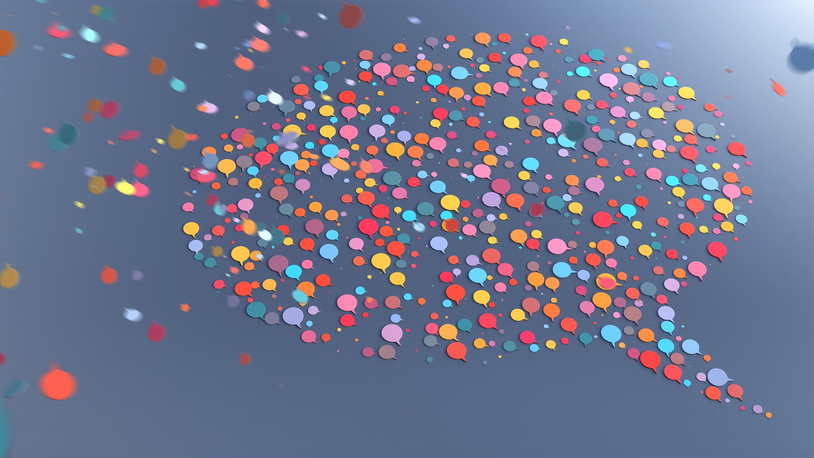 A multicolored speech bubble made up of speech bubbles.