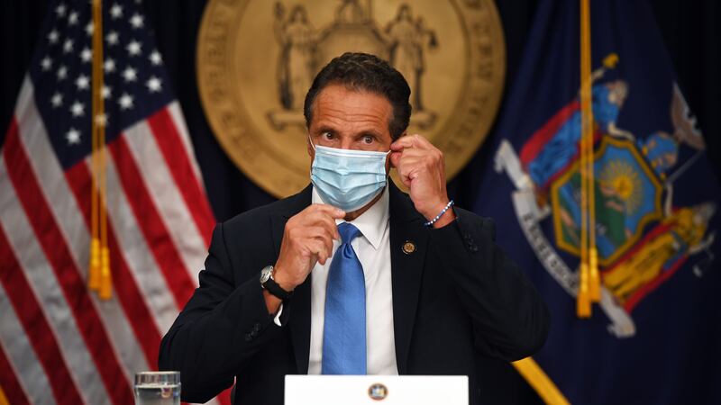 Gov. Andrew Cuomo holds a coronavirus briefing in New York City in August.