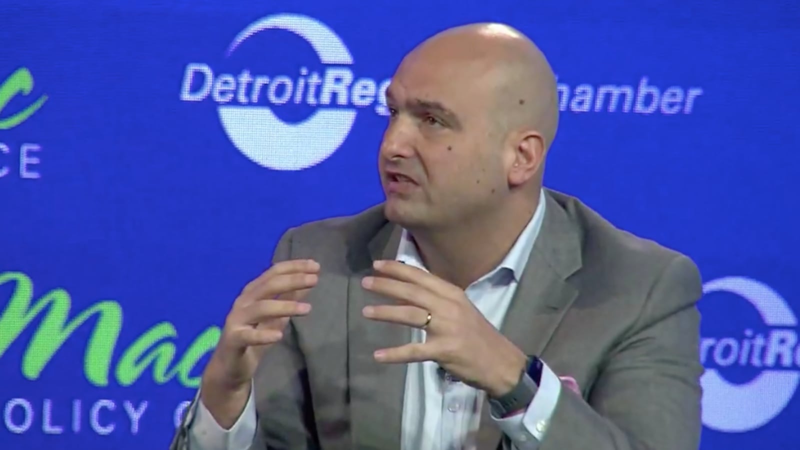 Detroit schools superintendent Nikolai Vitti speaking at the Mackinac Policy Conference on May 31, 2018.