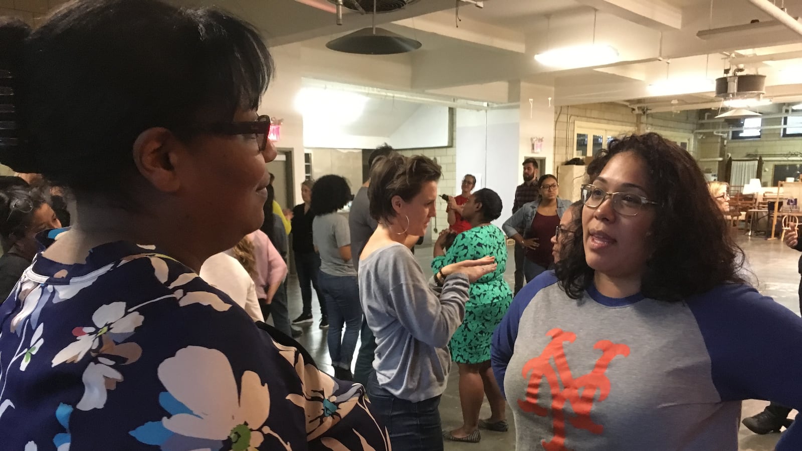Two educators discuss how and when race, or racism, showed up in their classrooms at a Border Crossers training.