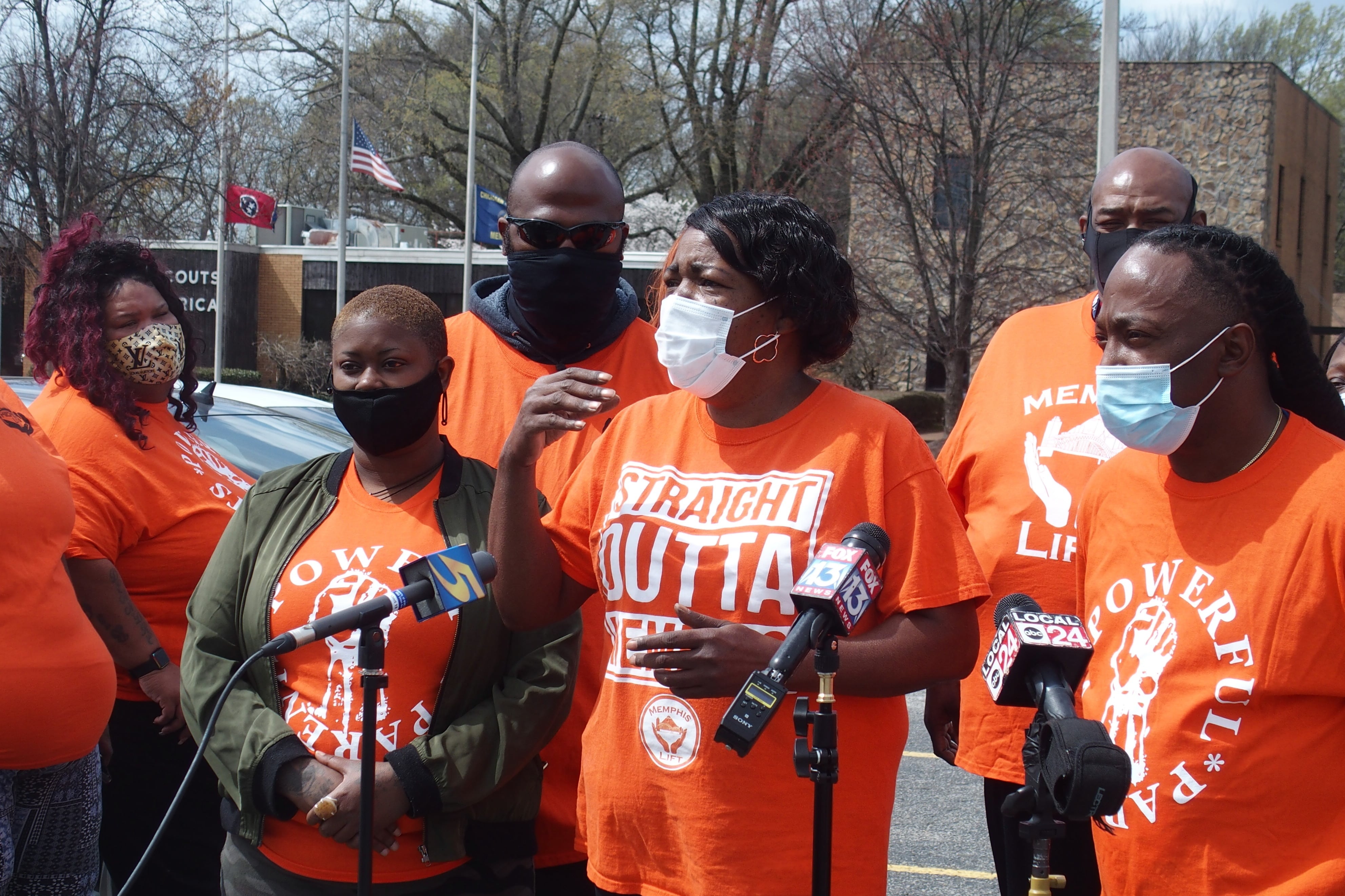 Executive Director Sarah Carpenter speaks at a press conference for parent advocacy organization Memphis Lift at district headquarters about upcoming conversation guides for parents and teachers to discuss a student’s academic progress created in collaboration with Shelby County Schools. March 22, 2021