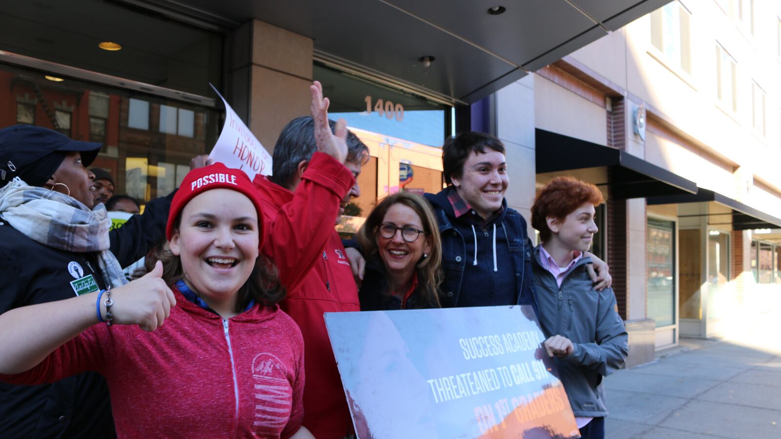 Eva Moskowitz, head of the charter chain Success Academy, made a surprise appearance at a protest against her.