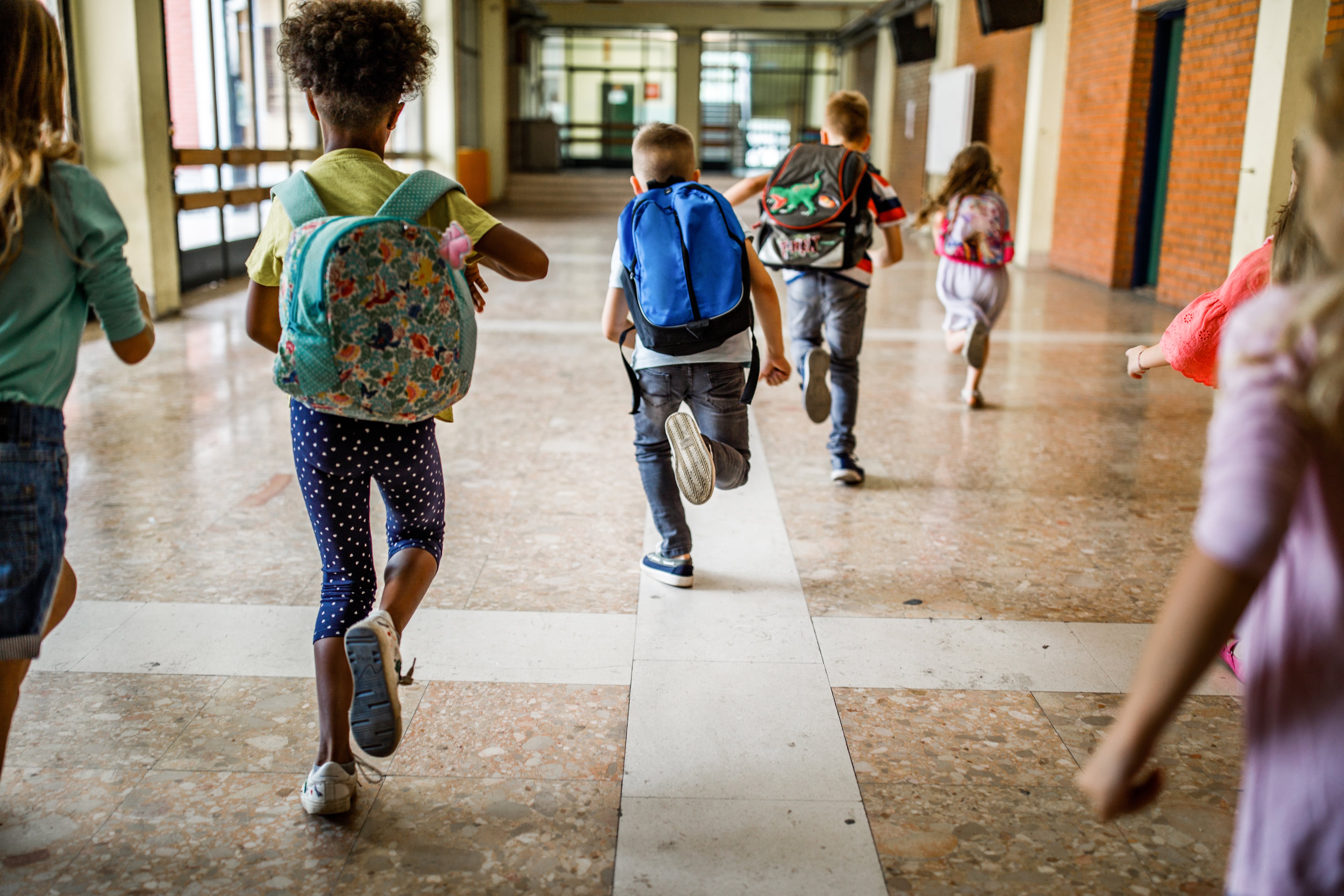 Students running.