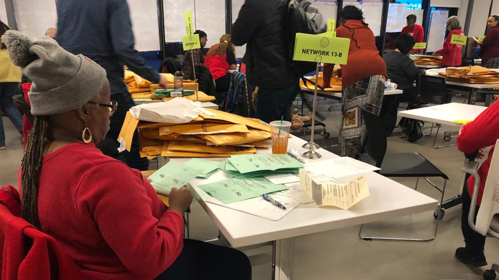 Counting the votes on the compromise agreement at Chicago Teachers Union headquarters.