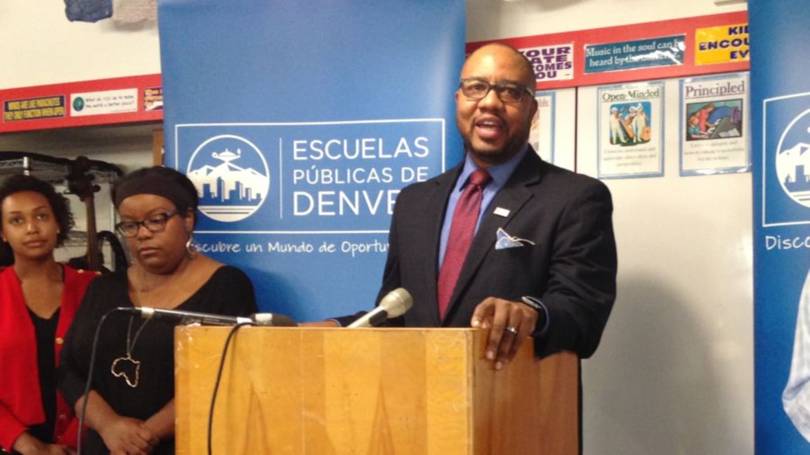 Allen Smith speaks at a Denver Public Schools press conference in 2016.