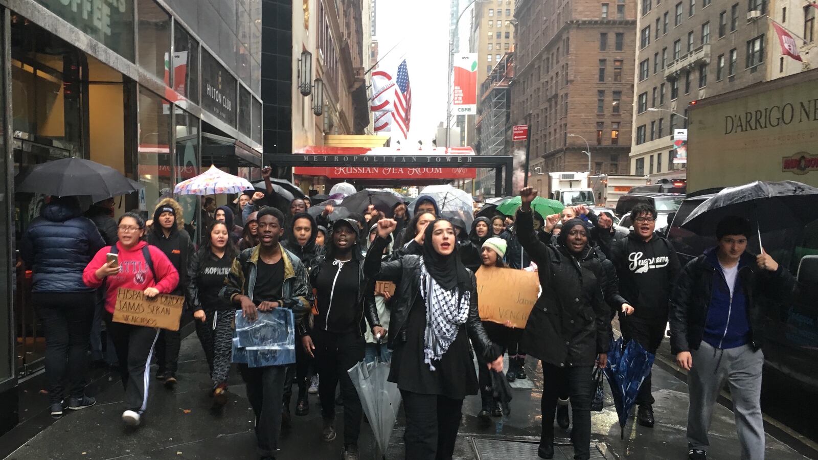 New York City students walk out of class and march to Trump Tower to protest the results of the presidential election.