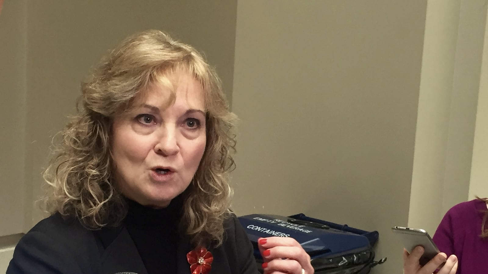State Superintendent Glenda Ritz talks with reporters following an Indiana State Board of Education meeting in 2016.
