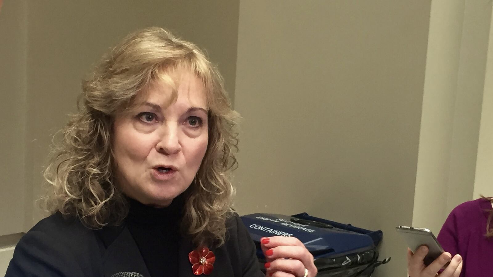 State Superintendent Glenda Ritz talks with reporters following an Indiana State Board of Education meeting in 2016.