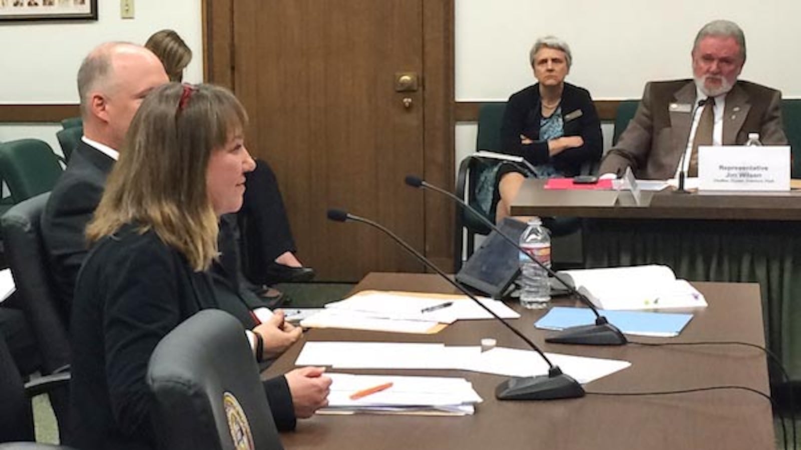 Adams 14 teacher Michele Deats (left) charmed the House Education Committee with her testimony on a teacher pay bill.