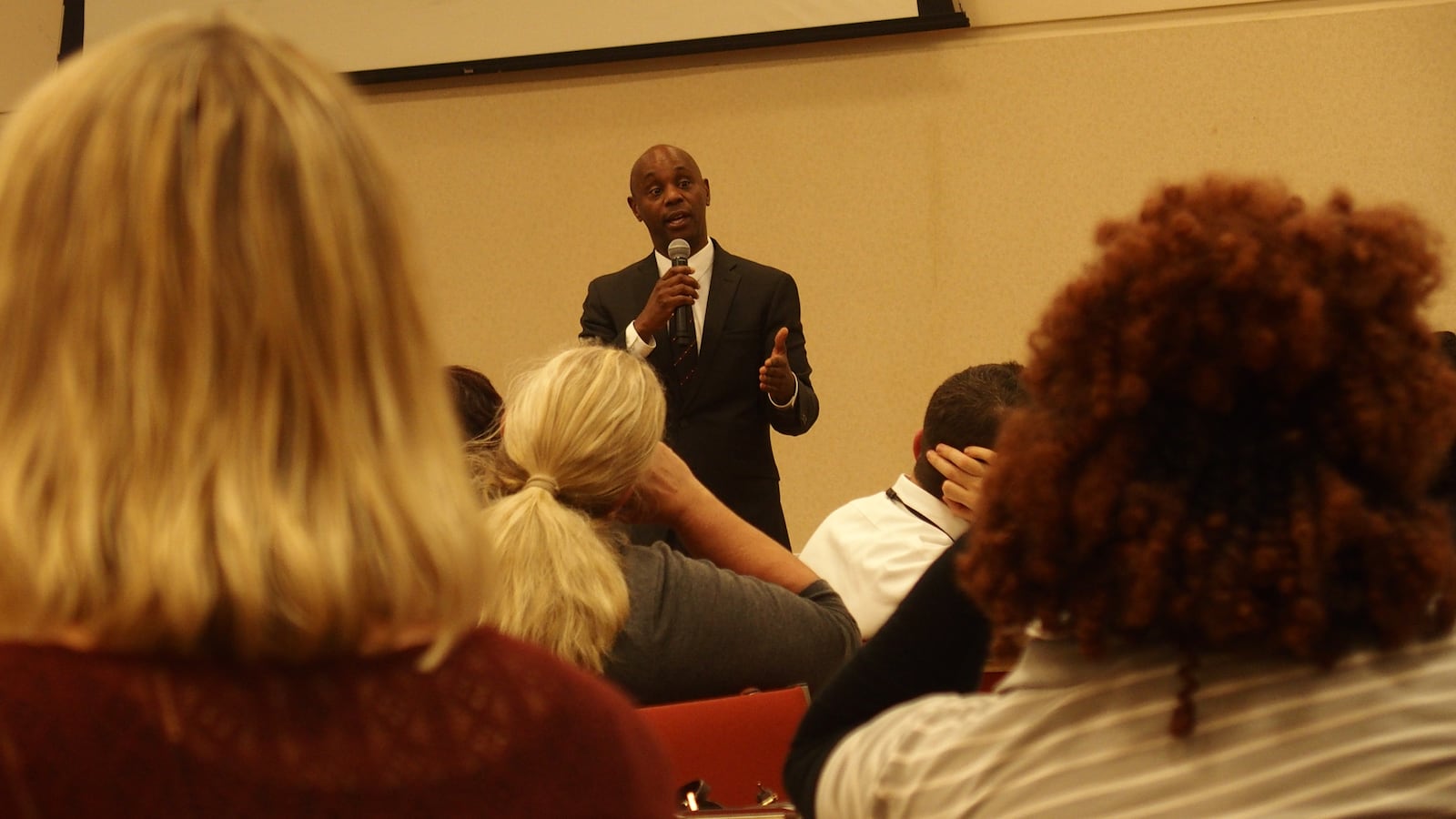 Superintendent Dorsey Hopson answers questions from Memphis teachers at a town hall hosted by United Education Association of Shelby County on Monday.