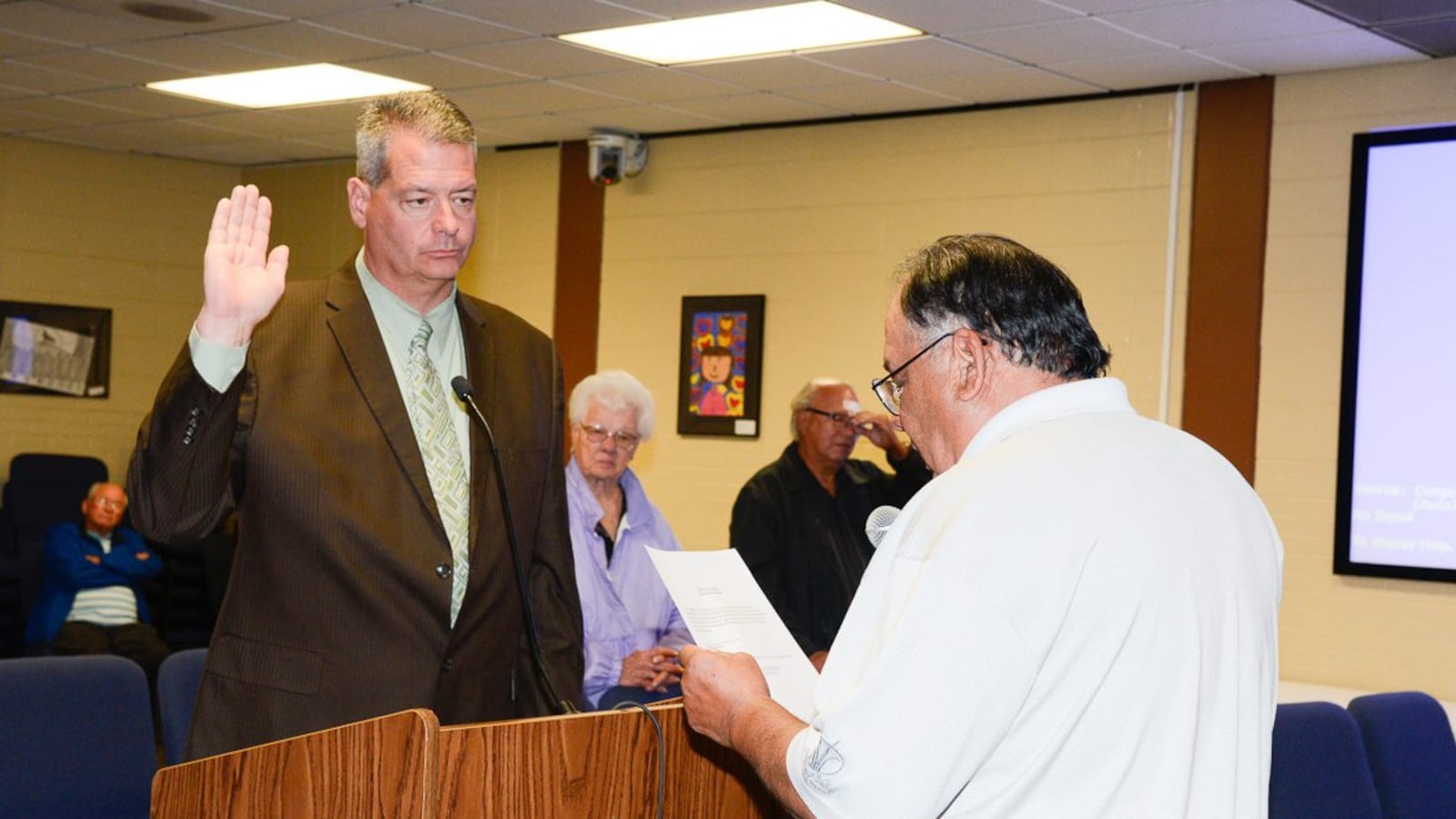 Joseph Dreiling being sworn in to fill a vacancy on the Adams 14 school board. (Photo courtesy of Adams 14)