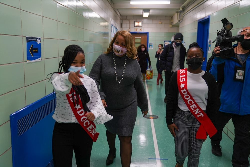 Chancellor Meisha Porter visits P.S. 15 in Red Hook, Brooklyn, N.Y. on her first day as chancellor.