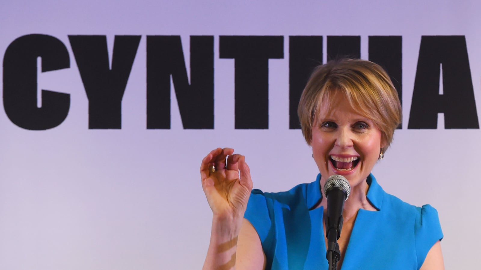 Former Sex and the City star Cynthia Nixon speaks to people at the Bethesda Healing Center in  Brooklyn, New York on March 20, 2018 at her first event since announcing that shes running for governor of New York.