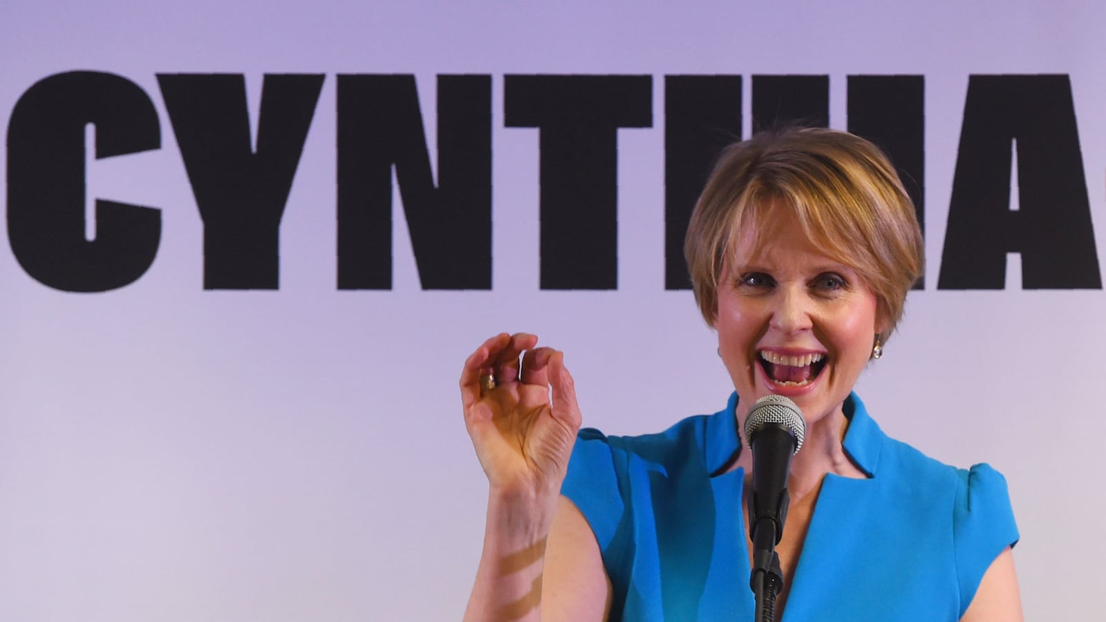 Former Sex and the City star Cynthia Nixon speaks to people at the Bethesda Healing Center in  Brooklyn, New York on March 20, 2018 at her first event since announcing that shes running for governor of New York.