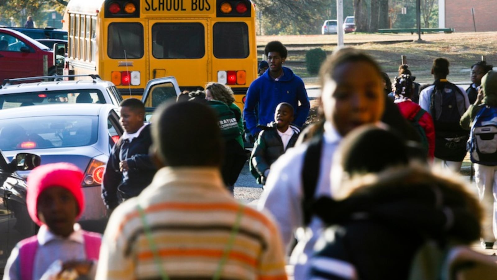 Students outside a school that's part of the state-run Achievement School District.