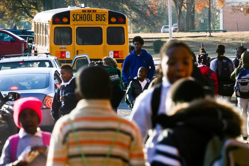Students outside a school that's part of the state-run Achievement School District.