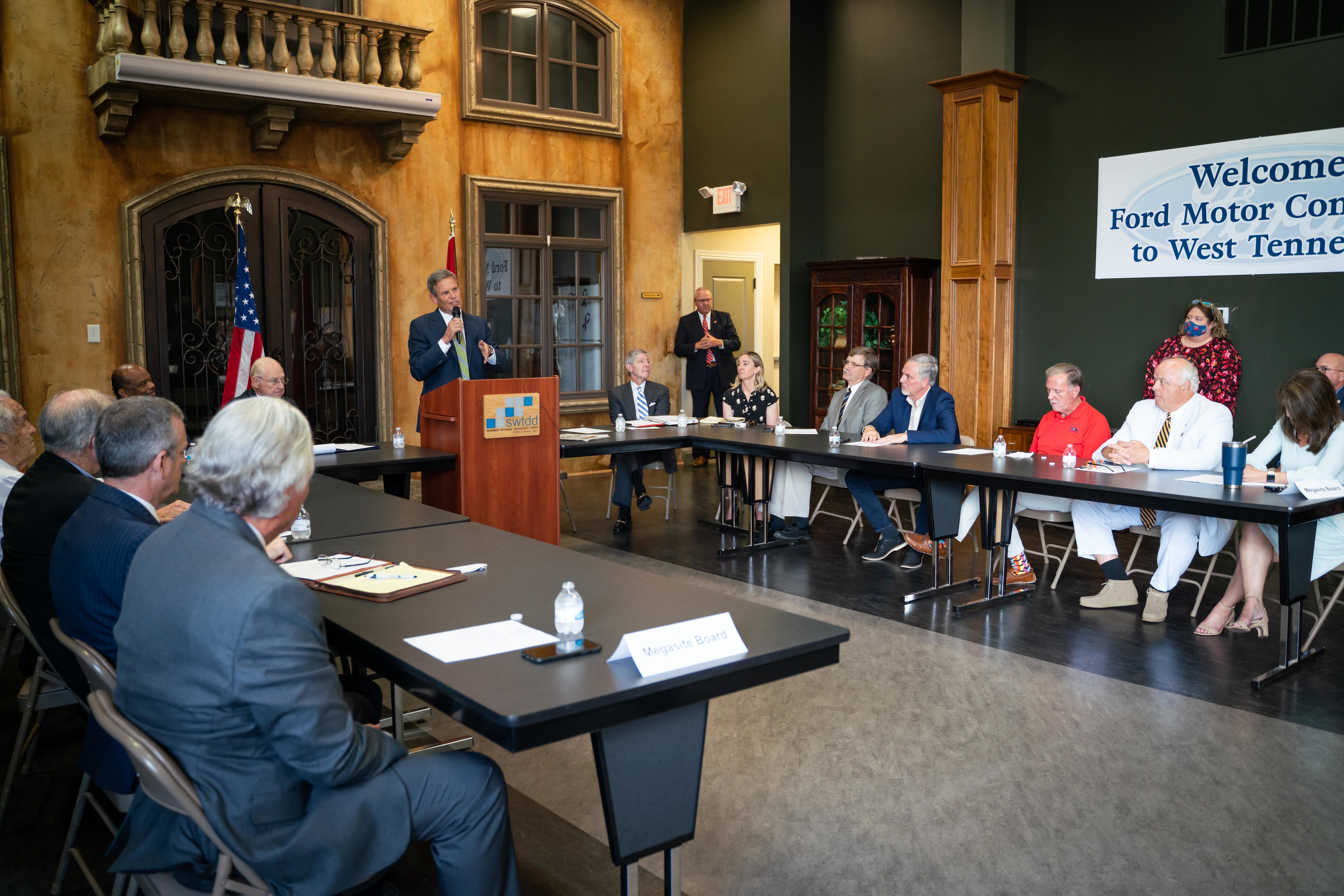 Tennessee Governor Bill Lee speaks at the Memphis Regional Megasite Authority Meeting.