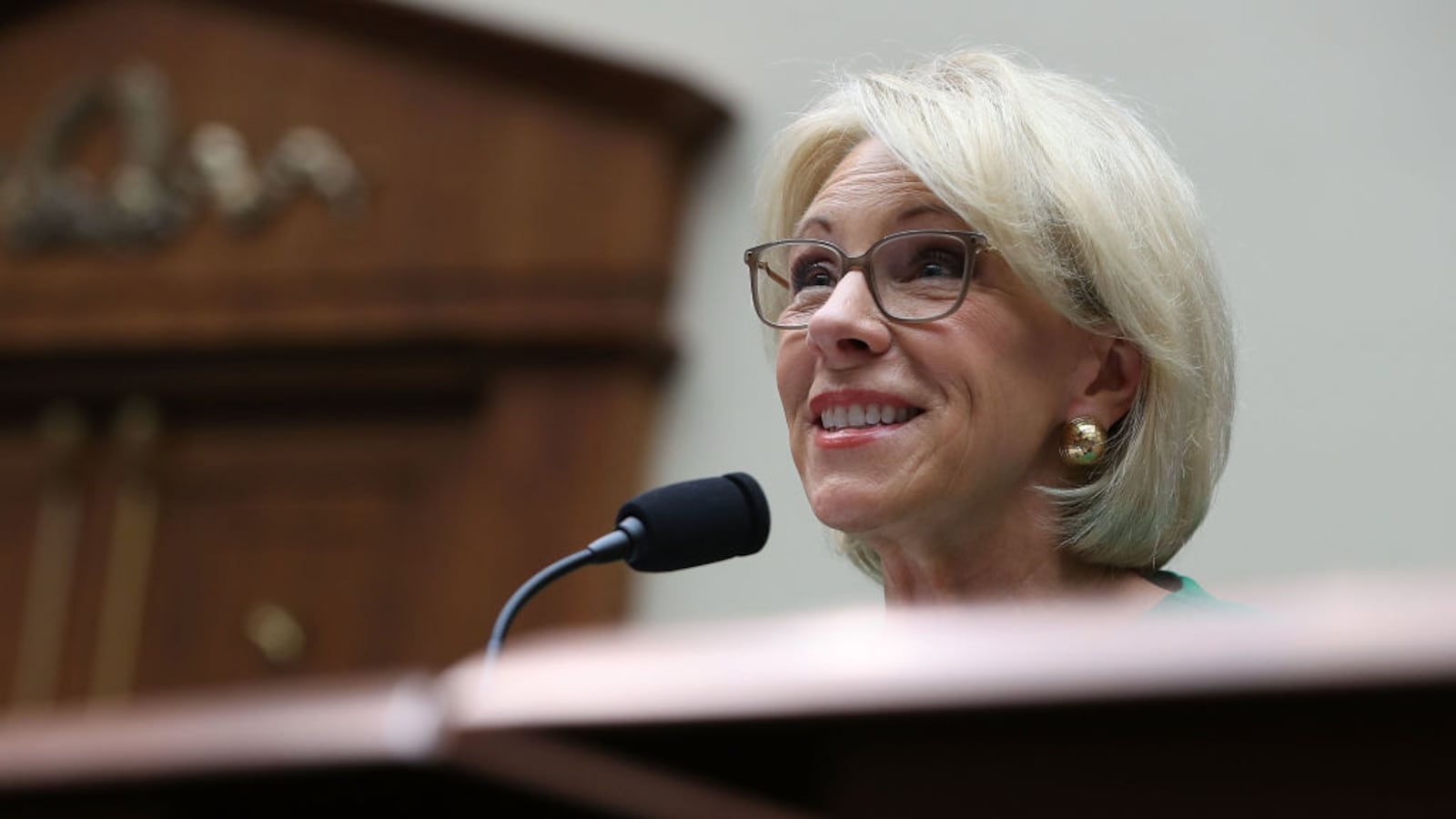 Education Secretary Betsy DeVos testifies during a House committee hearing.