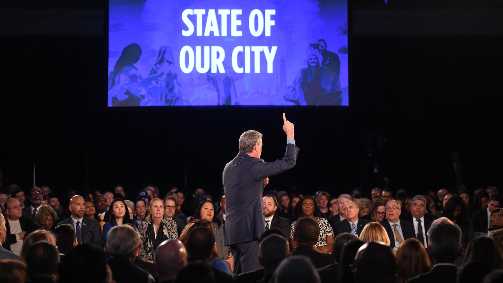 Mayor Bill de Blasio delivers his seventh State of the City address at the American Museum of Natural History.