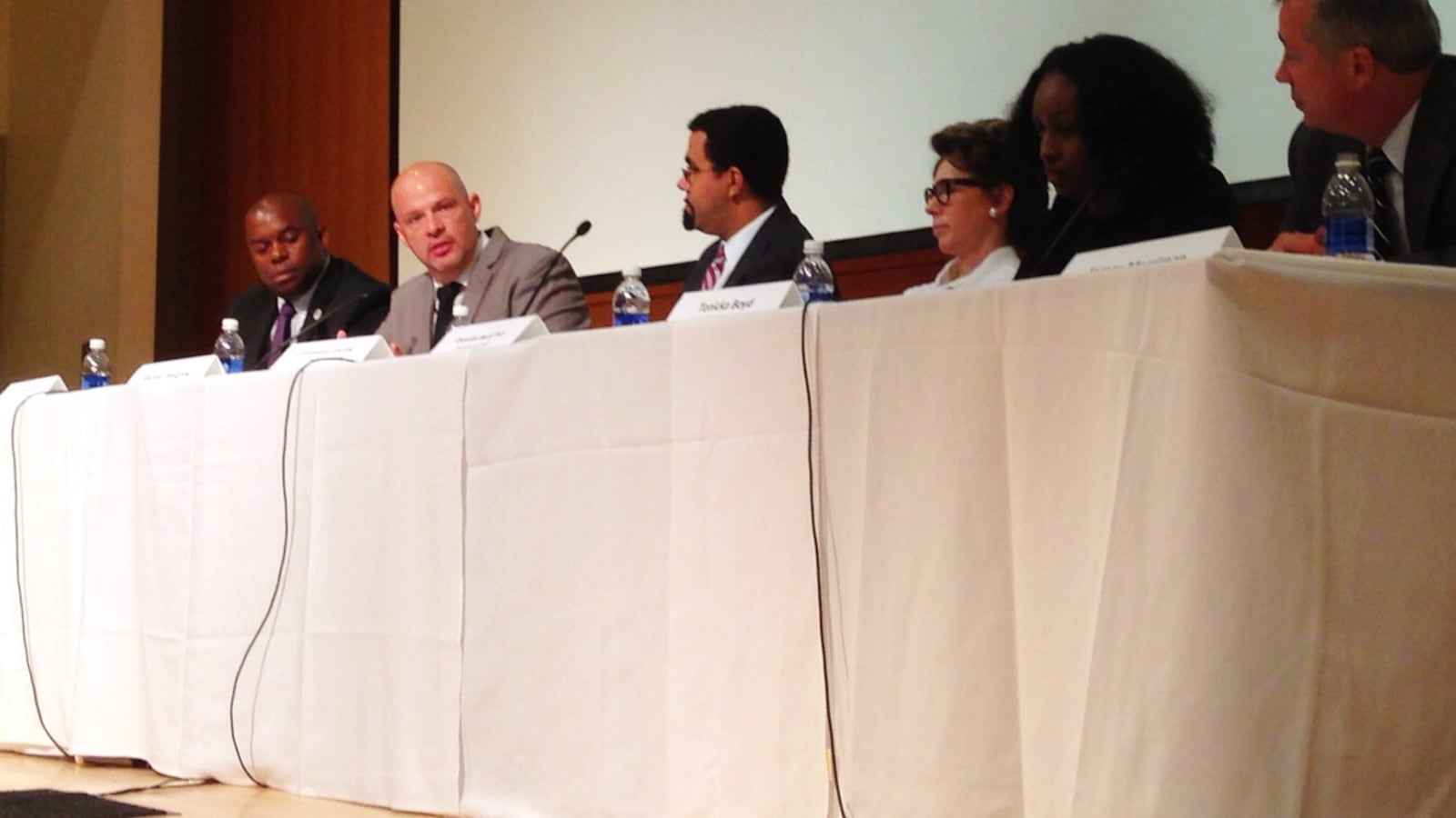 UFT President Michael Mulgrew talks about technology in schools during a panel on education policy issues on Thursday.