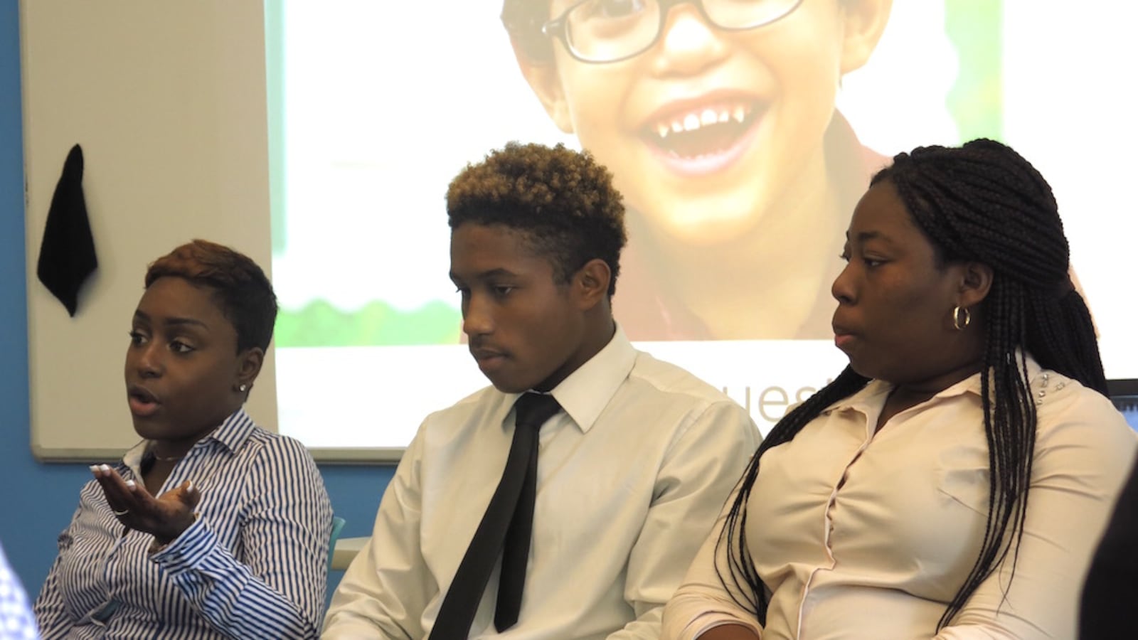 In 2015 RoBrean Black, Marquis Wilson and Avril Gordon, students from Achievement First’s inaugural graduating class, discussed their transition to college at the network's board meeting.