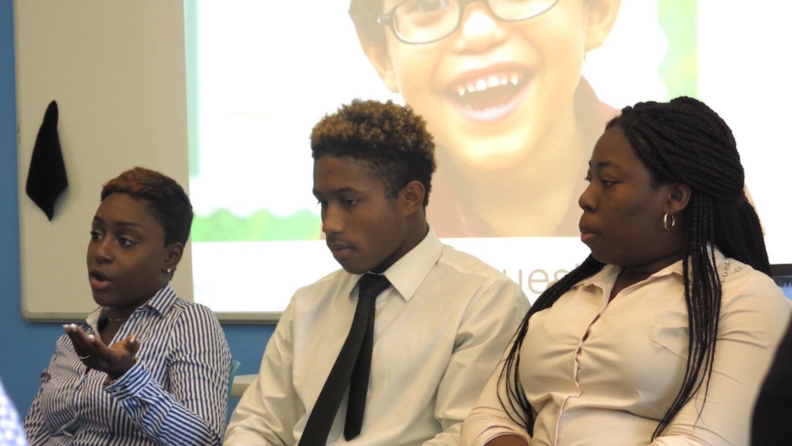In 2015 RoBrean Black, Marquis Wilson and Avril Gordon, students from Achievement First’s inaugural graduating class, discussed their transition to college at the network's board meeting.