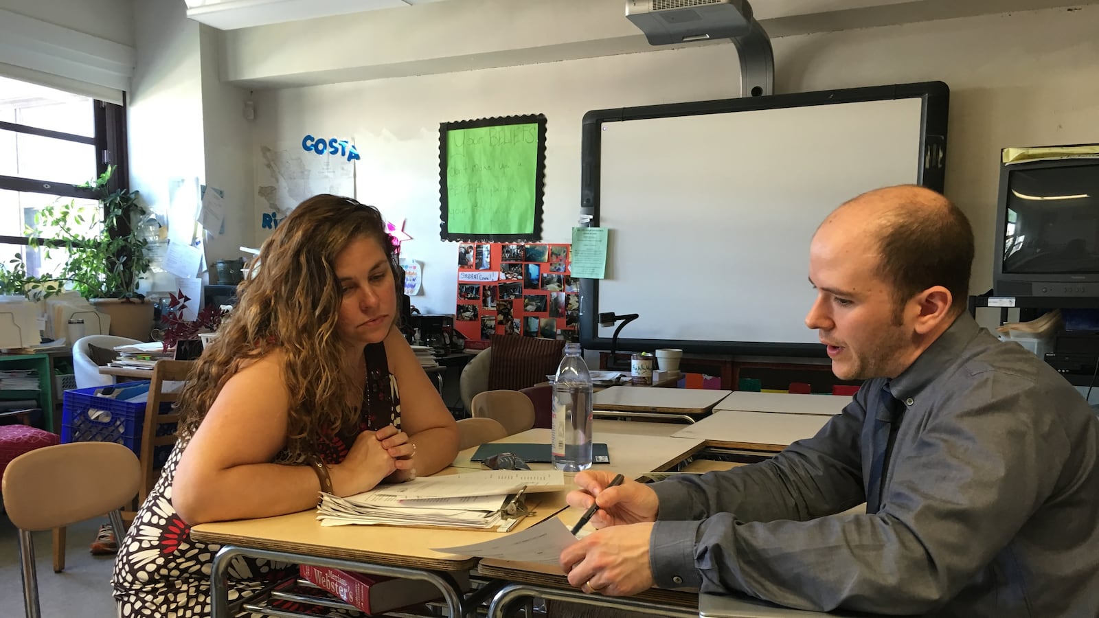 Peter Seidman meets with Campos Secondary School teacher Blythe Smith