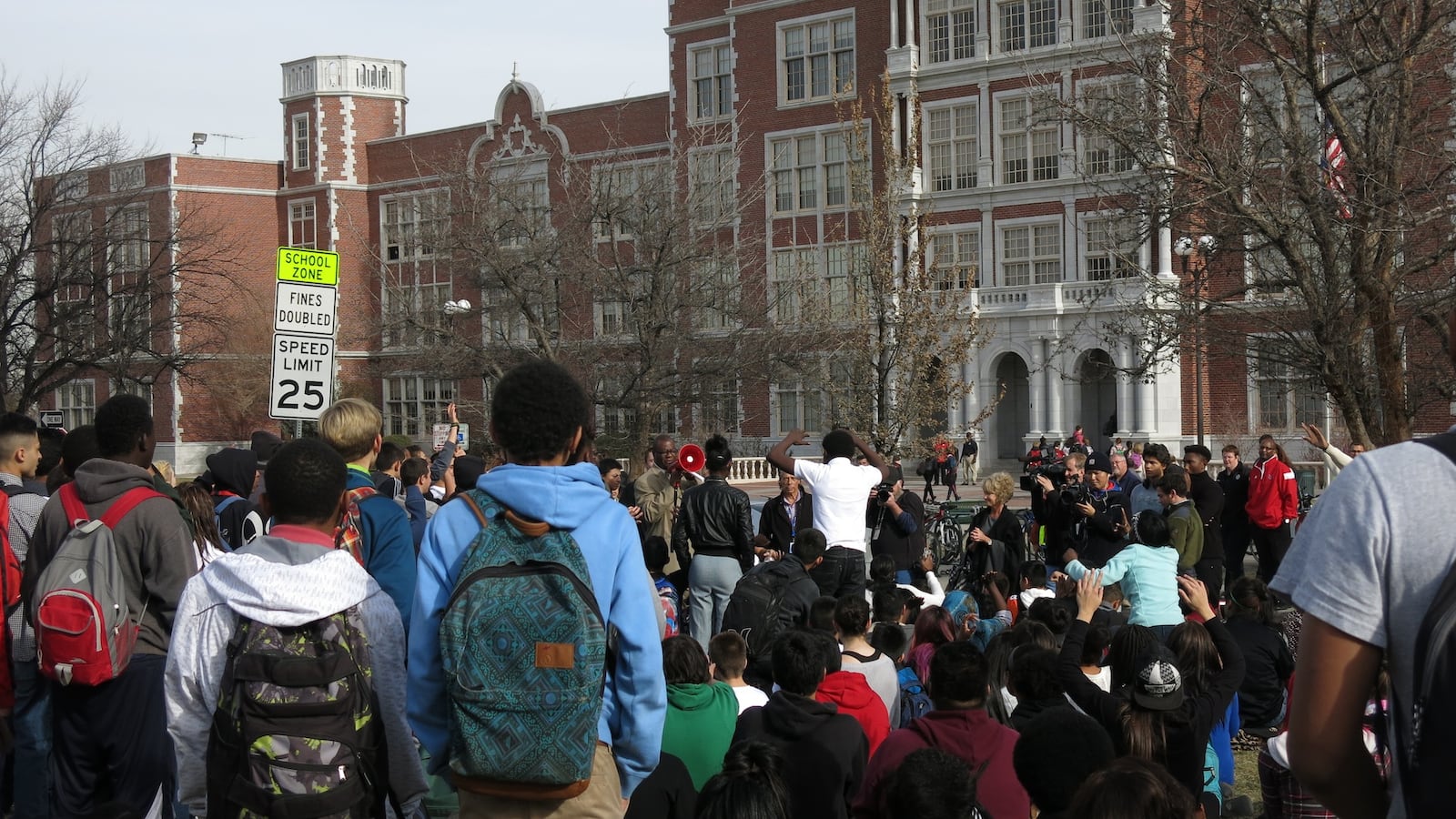 Students from South High School arrive at East High School during student protests in Dec. 2014.
