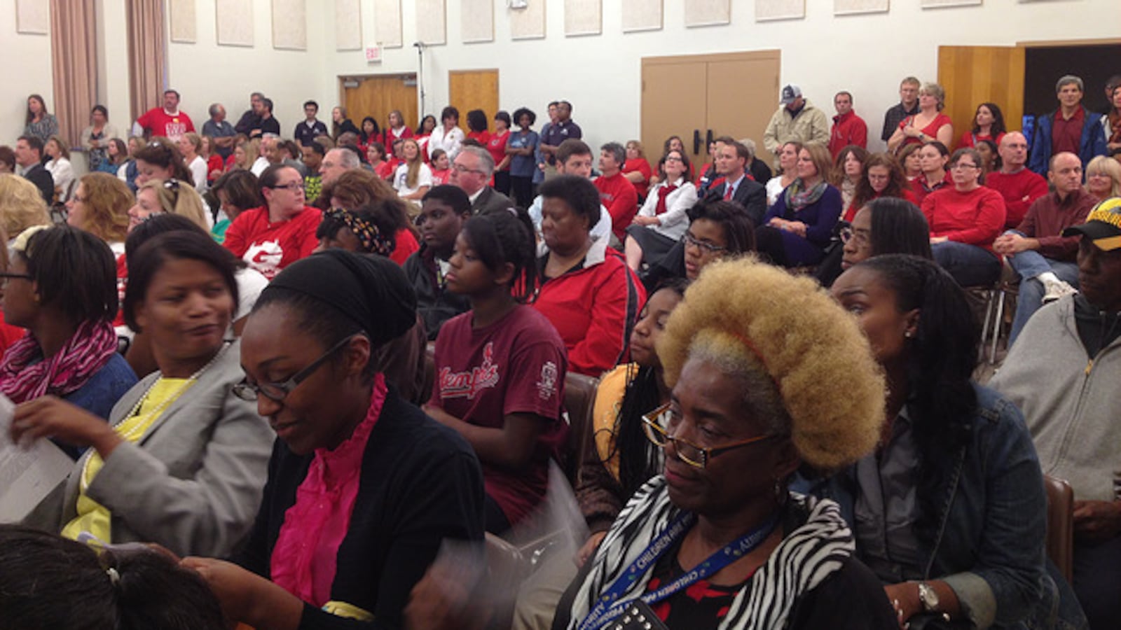At a Shelby County Schools board meeting October 2013, people who wanted to see a separate Germantown school district wore red.