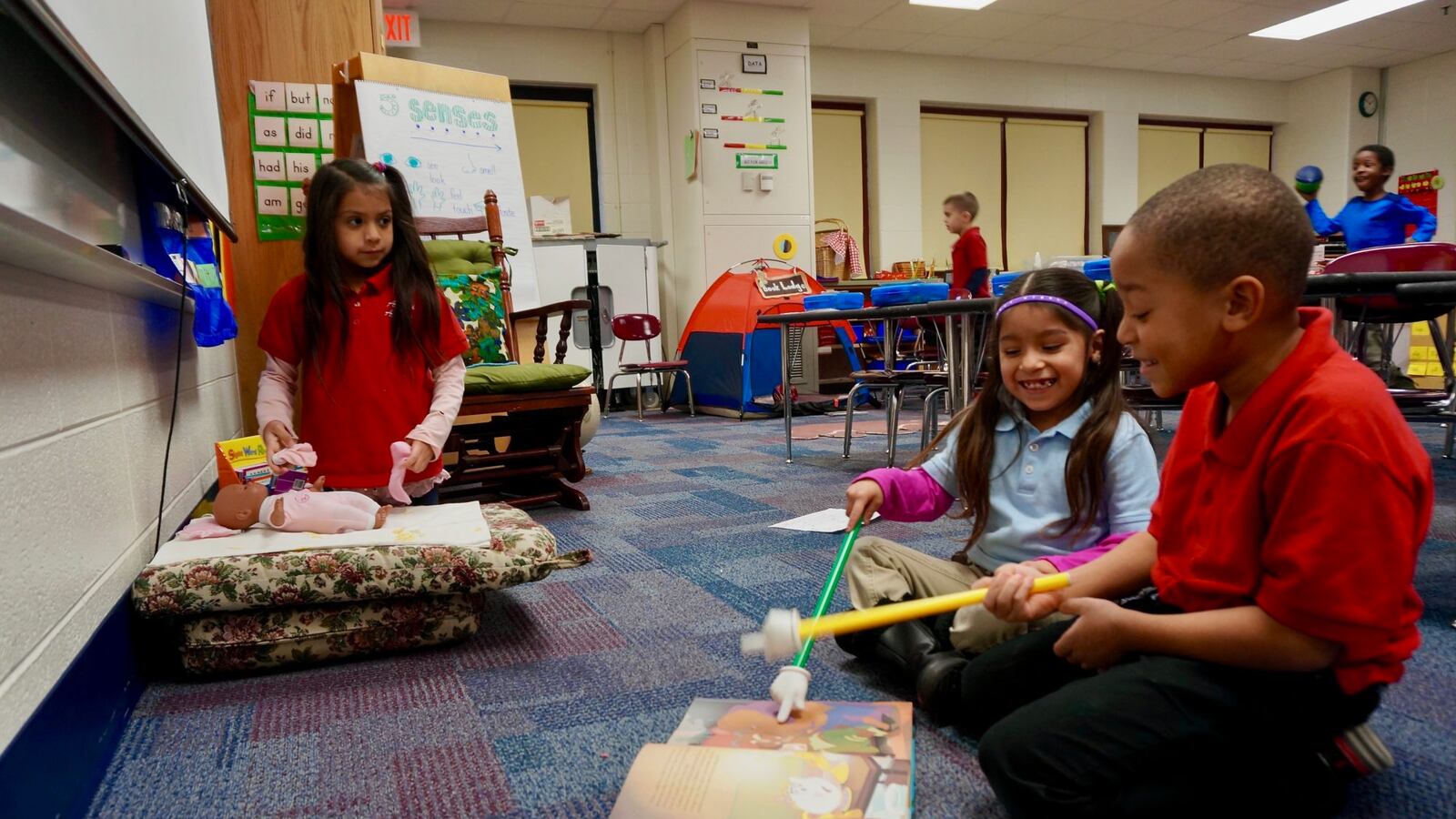 Kindergarten students at School 15 were stuck inside for recess because of damp and rainy weather.