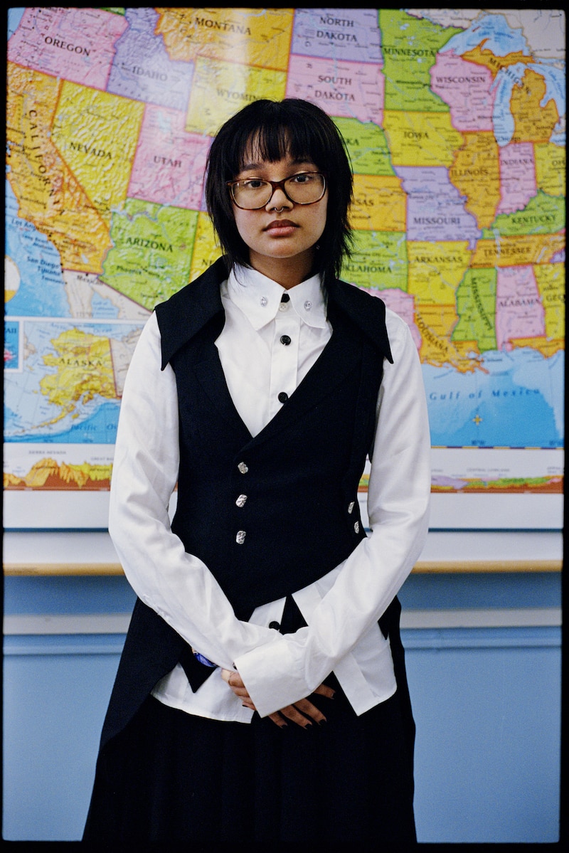 Student Rachel Singh of Jeremy Kaplan's Advanced Placement  U.S. History 11th grade class at the High School for Health Professions and Human Services on Friday, October 11, 2024 in Manhattan, New York.