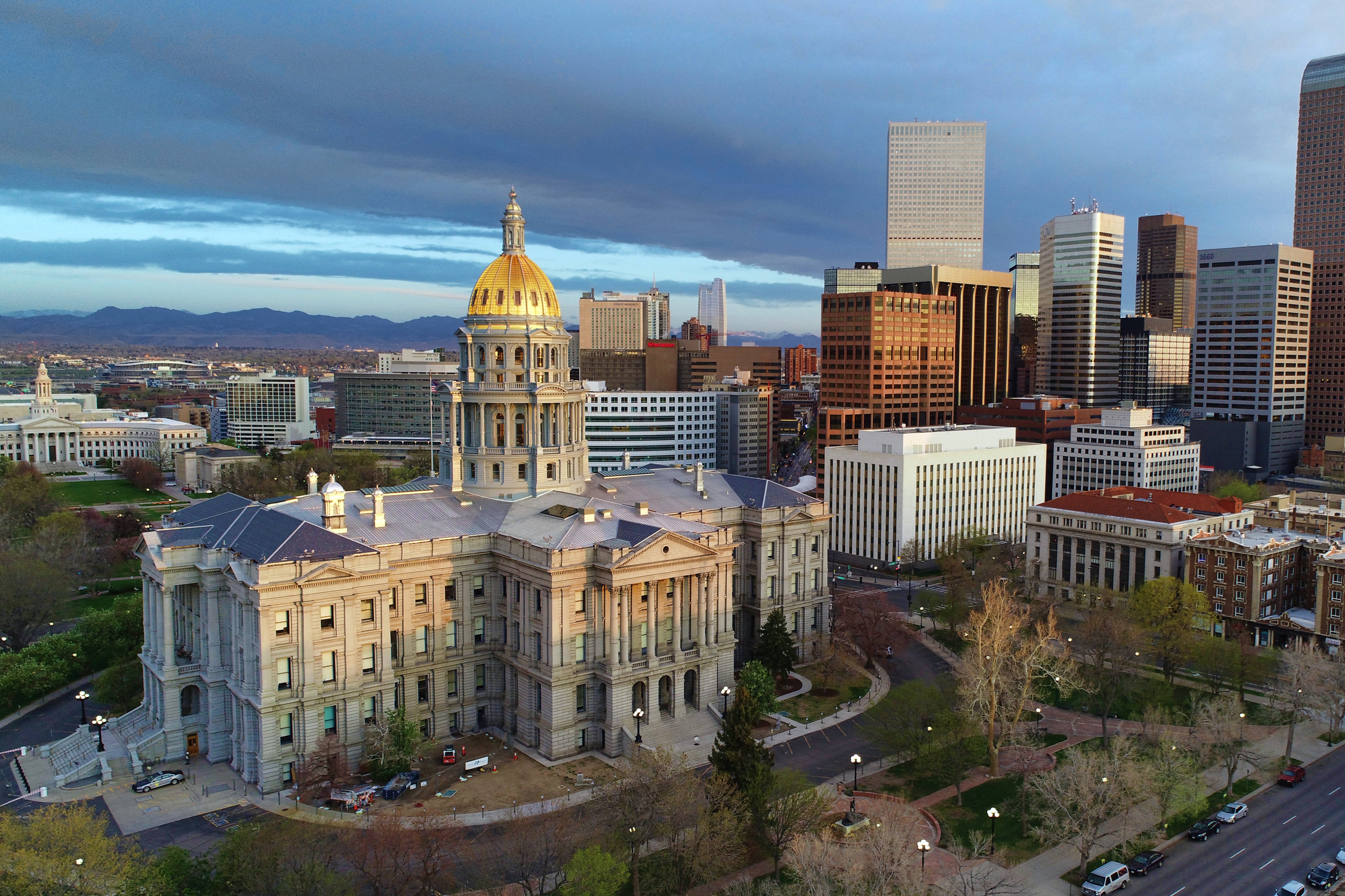 Sunrise downtown Denver Colorado cityscape