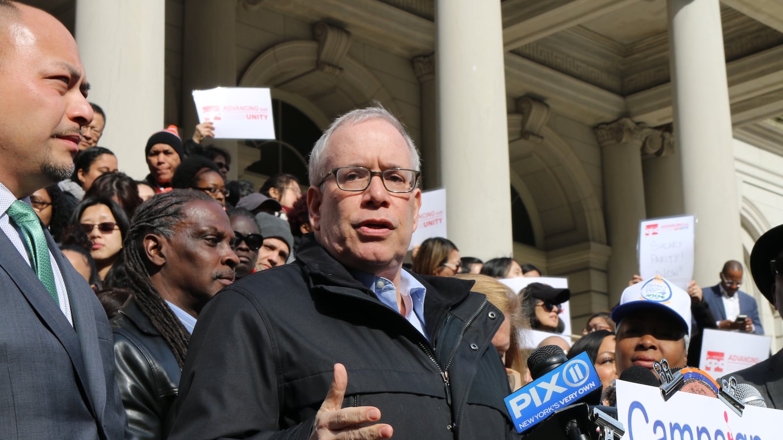 Comptroller Scott Stringer speaks at a rally at City Hall in March 2019.