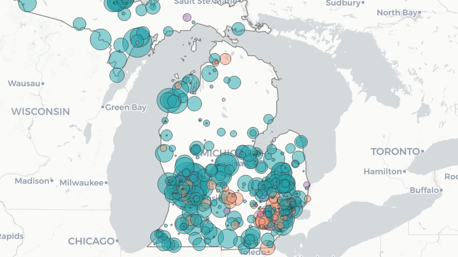Map of school COVID-19 outbreaks in Michigan