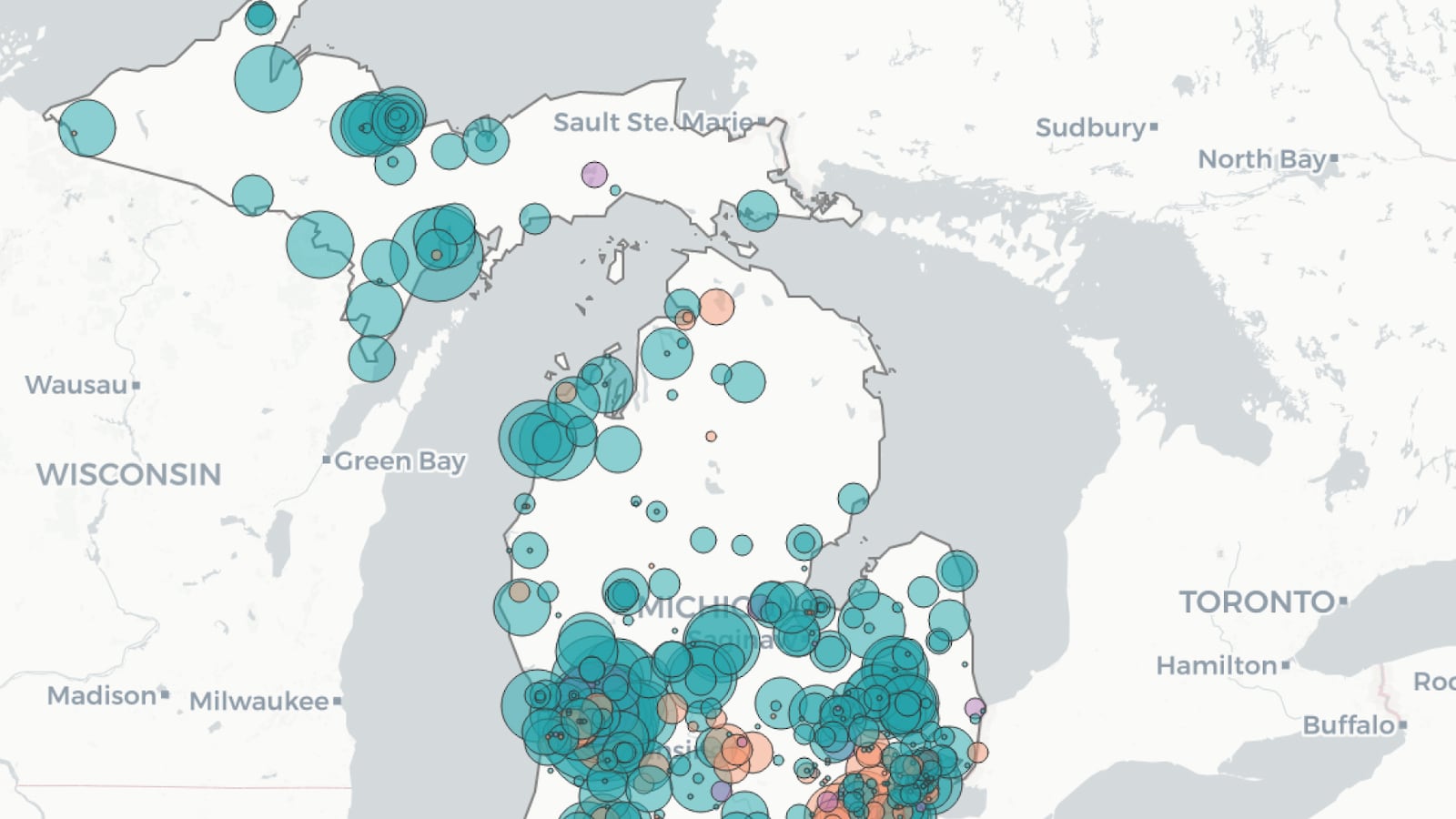 Map of school COVID-19 outbreaks in Michigan