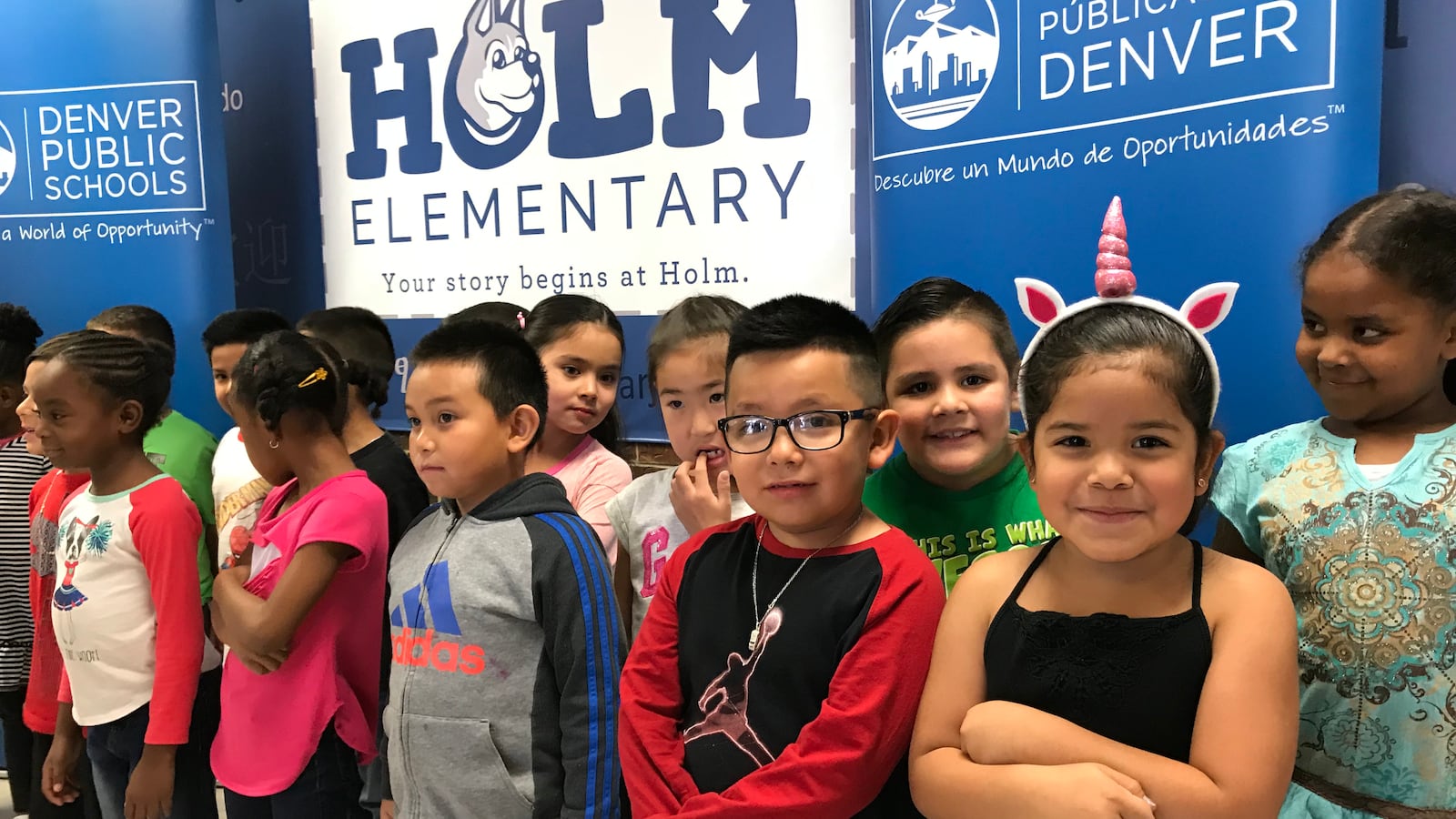 Students at Denver's Holm Elementary, which earned coveted "blue" status on the latest school quality ratings (Melanie Asmar, Chalkbeat).