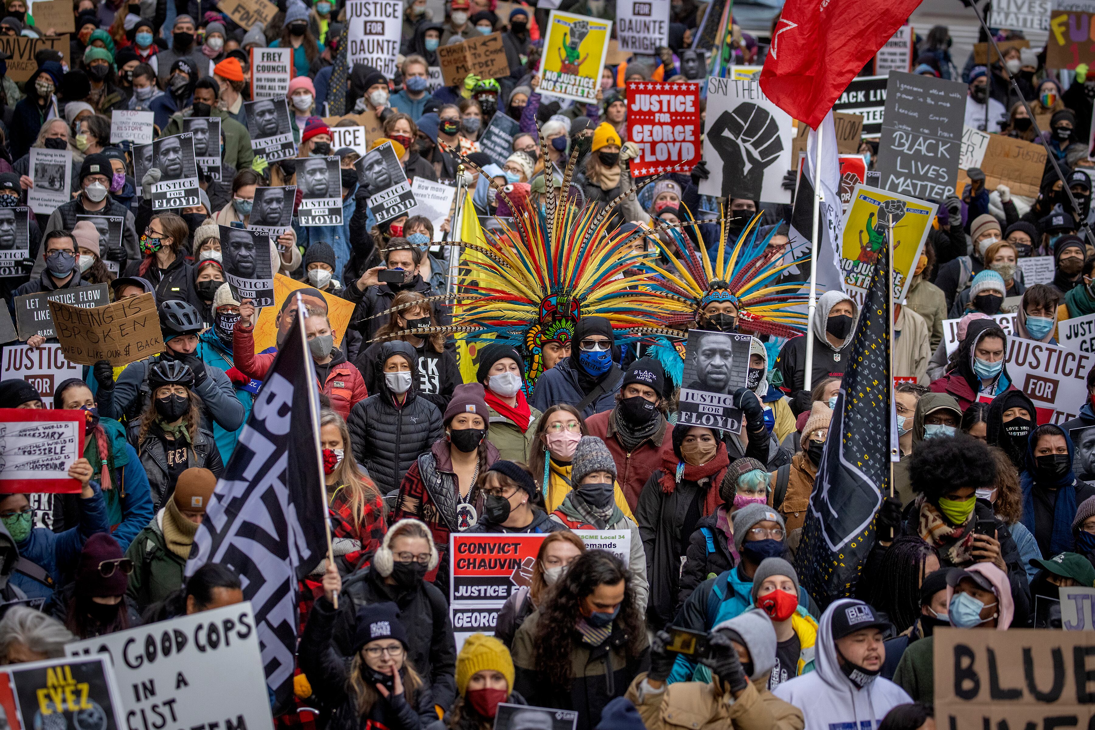 Protesters marched after the case went to the jury at the Hennepin Government Center, Monday, April 19, 2021 in Minneapolis. Trial coverage of former Minneapolis police officer Derek Chauvin in the death of George Floyd.