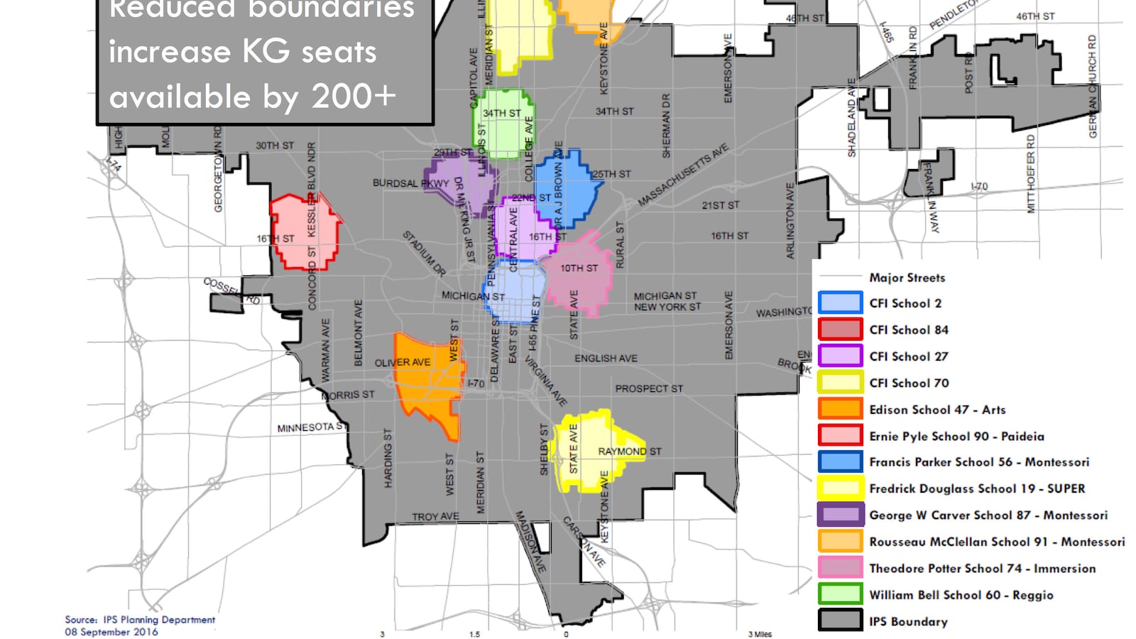 The magnet priority admission boundaries adopted by Indianapolis Public Schools in 2016.