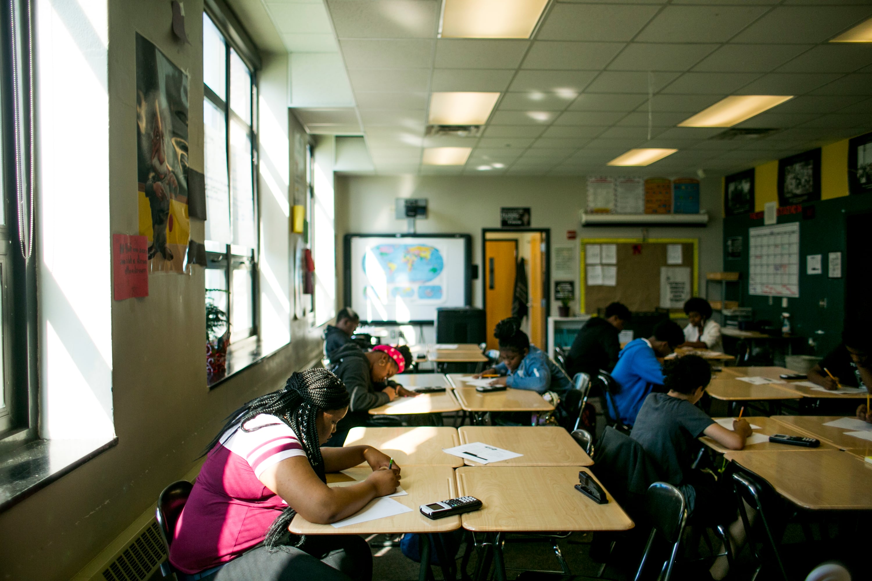 Students at work in a math class at Detroit’s Southeastern High School,