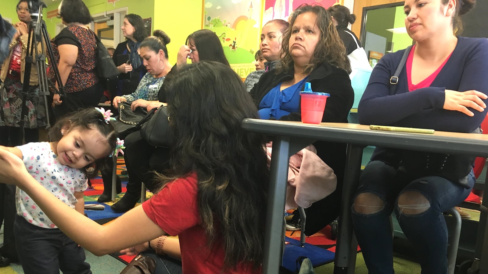 Community members gathered in the library of Godsman Elementary School for a Denver Public Schools announcement that suspension and expulsion will be eliminated for preschool through third-grade.